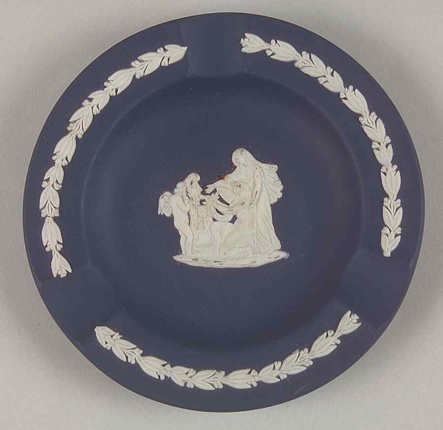 Cream Color on Portland Blue Jasperware 3 Slot Round Ashtray by Wedgwood-1