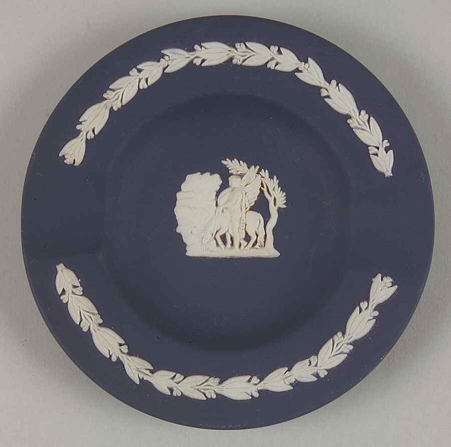 Cream Color on Portland Blue Jasperware 2 Slot Round Ashtray by Wedgwood-1