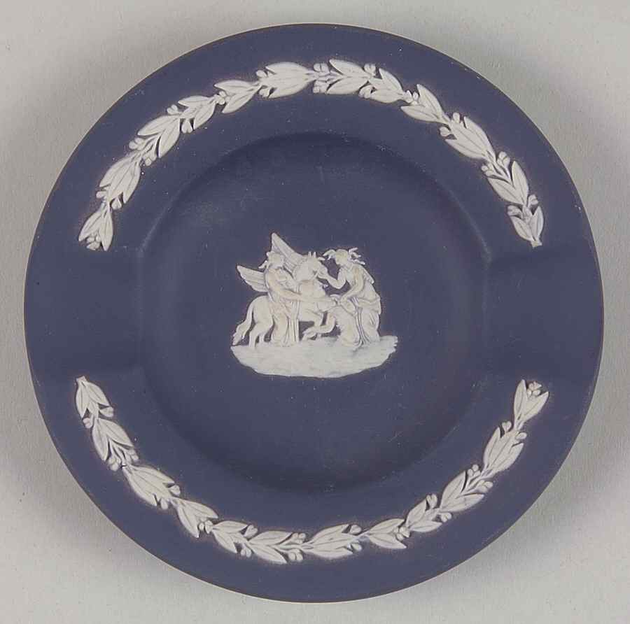 Cream Color on Portland Blue Jasperware 2 Slot Round Ashtray by Wedgwood-1