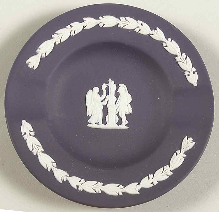 Cream Color on Portland Blue Jasperware 2 Slot Round Ashtray by Wedgwood-1