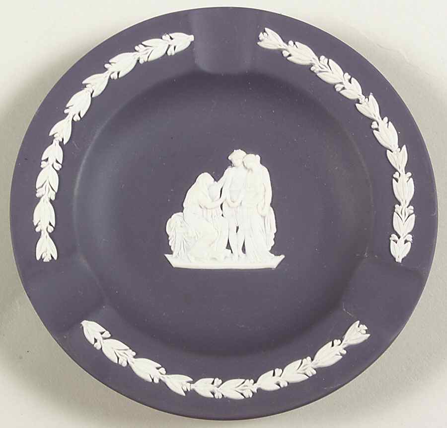 Cream Color on Portland Blue Jasperware 3 Slot Round Ashtray by Wedgwood-1