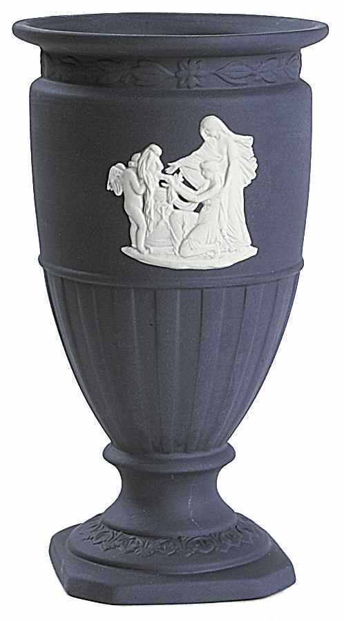 Cream Color on Portland Blue Jasperware Eros Laurel Vase by Wedgwood-1
