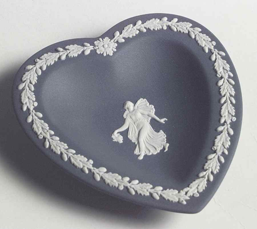 Cream Color on Portland Blue Jasperware Small Heart Shape Ashtray by Wedgwood-1