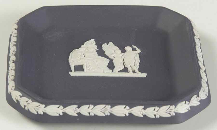 Cream Color on Portland Blue Jasperware 4" Square Tray by Wedgwood-1