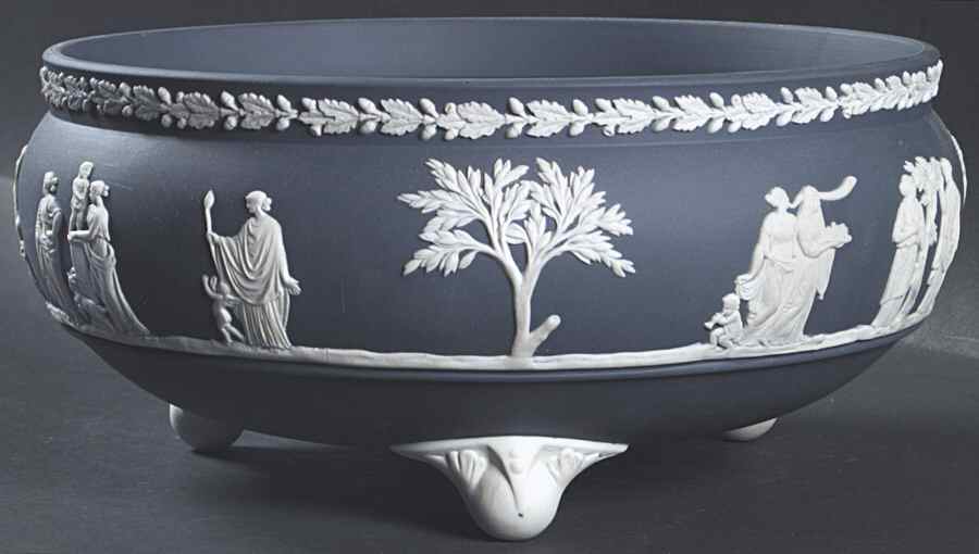 Cream Color on Portland Blue Jasperware Footed Fern Bowl by Wedgwood-1