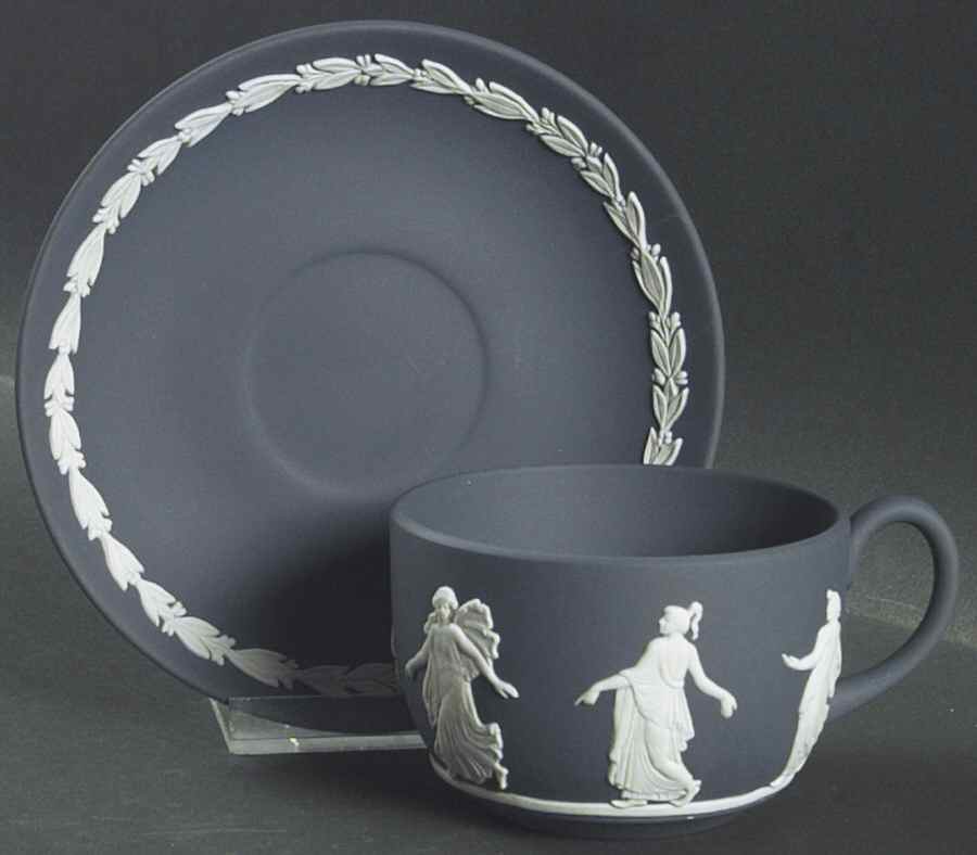 Cream Color on Portland Blue Jasperware Flat Cup & Saucer Set by Wedgwood-1