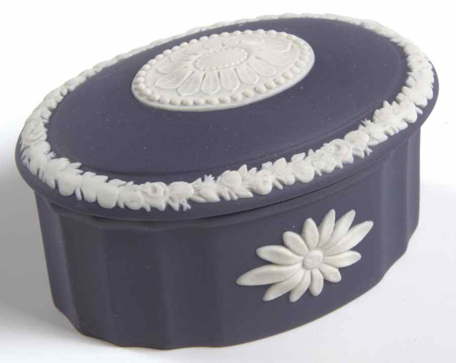 Cream Color on Portland Blue Jasperware Camilla Box with Lid by Wedgwood-1