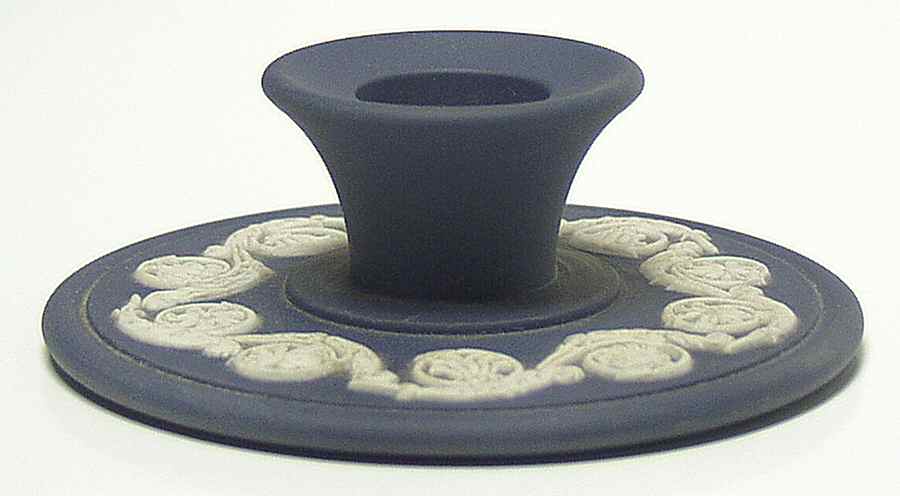 Cream Color on Portland Blue Jasperware Single Banquet Candlestick by Wedgwood-1