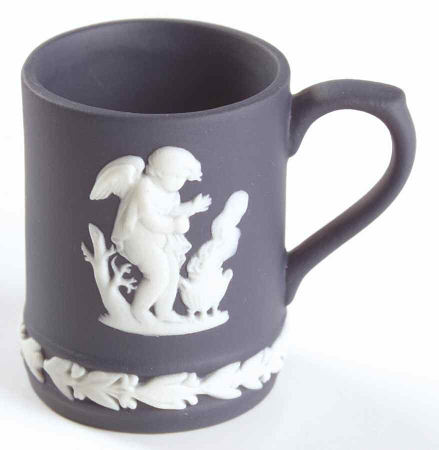 Cream Color on Portland Blue Jasperware Miniature Tankard by Wedgwood-1