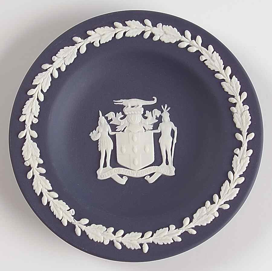 Cream Color on Portland Blue Jasperware 4" Round Tray by Wedgwood-1