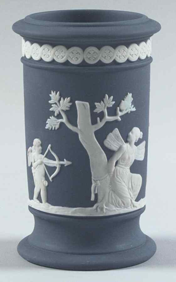 Cream Color on Portland Blue Jasperware Cylindrical Apollo Vase by Wedgwood-1