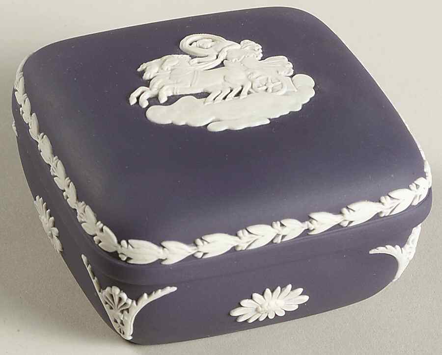 Cream Color on Portland Blue Jasperware Square Box with Lid by Wedgwood-1