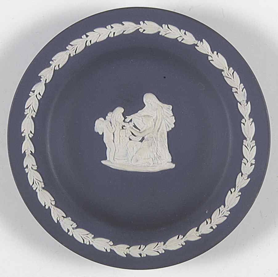 Cream Color on Portland Blue Jasperware Sweet Dish Round by Wedgwood-1