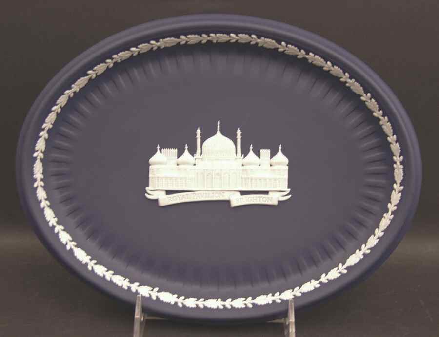 Cream Color on Portland Blue Jasperware 10" Oval Tray by Wedgwood-1