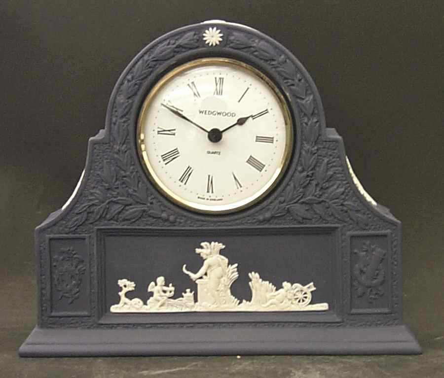Cream Color on Portland Blue Jasperware Mantel Clock by Wedgwood-1