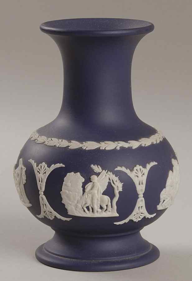 Cream Color on Portland Blue Jasperware 5" Footed Vase by Wedgwood-1