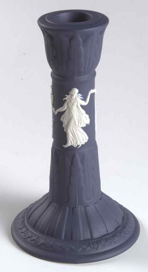 Cream Color on Portland Blue Jasperware Small Candlestick by Wedgwood-1