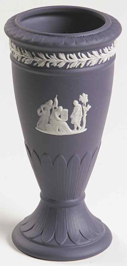 Cream Color on Portland Blue Jasperware 4" Vase by Wedgwood-1