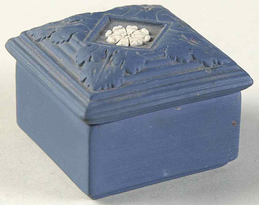 Cream Color on Portland Blue Jasperware Miniature Square Box by Wedgwood-1