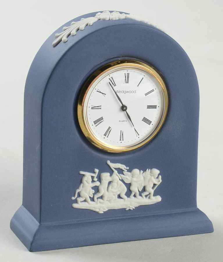 Cream Color on Portland Blue Jasperware Small Grecian Clock by Wedgwood-1