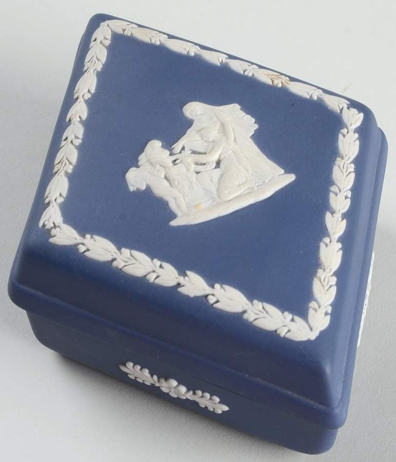 Cream Color on Portland Blue Jasperware Diamond Shaped Box with Lid by Wedgwood-1