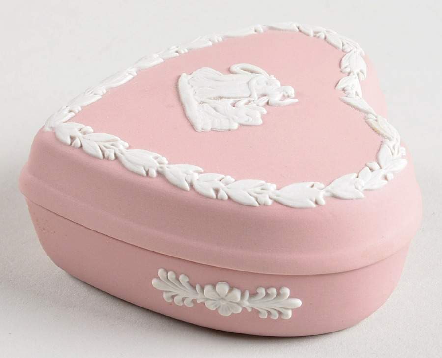 Cream Color on Pink Jasperware Heart Shape Box & Lid by Wedgwood-1