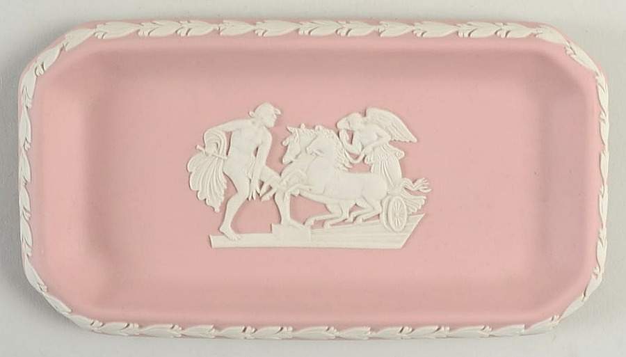 Cream Color on Pink Jasperware 6" Oblong Tray by Wedgwood-1