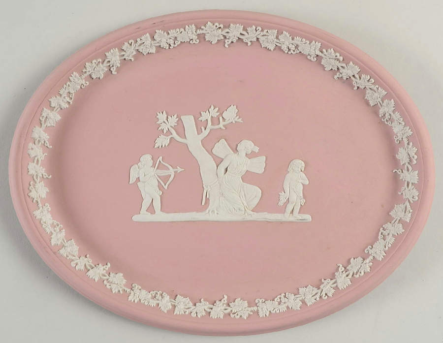 Cream Color on Pink Jasperware 10" Oval Tray by Wedgwood-1