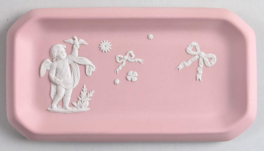 Cream Color on Pink Jasperware 6" Oblong Tray by Wedgwood-1