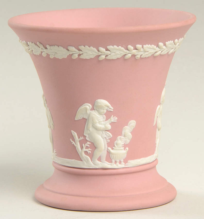 Cream Color on Pink Jasperware 3" Vase by Wedgwood-1