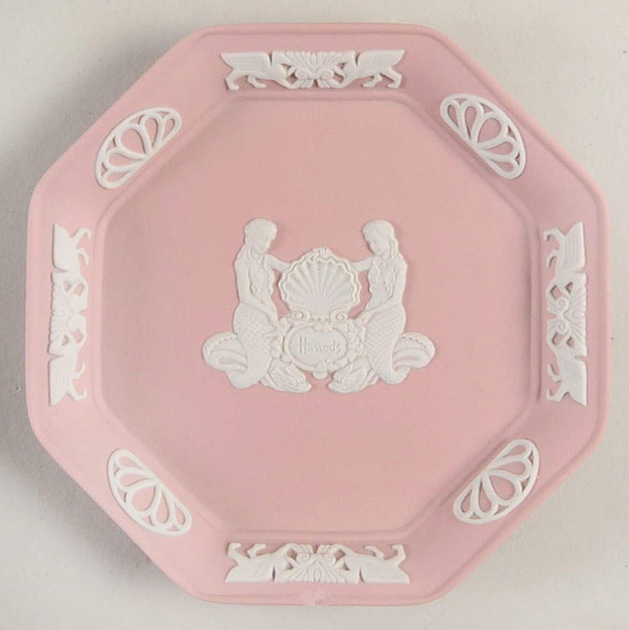 Cream Color on Pink Jasperware 4" Octagonal Tray by Wedgwood-1