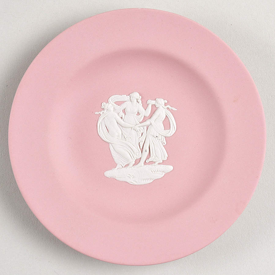 Cream Color on Pink Jasperware 4" Round Tray by Wedgwood-1