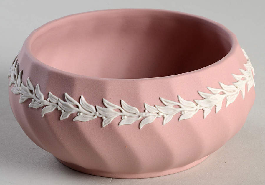 Cream Color on Pink Jasperware 3" Round Box No Lid by Wedgwood-1