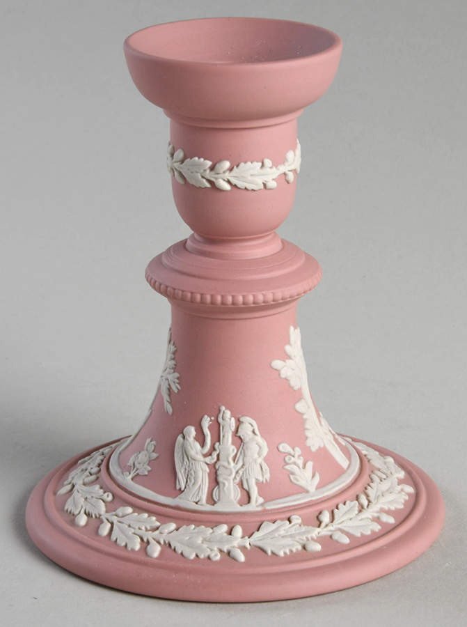 Cream Color on Pink Jasperware Single Reading Candlestick by Wedgwood-1