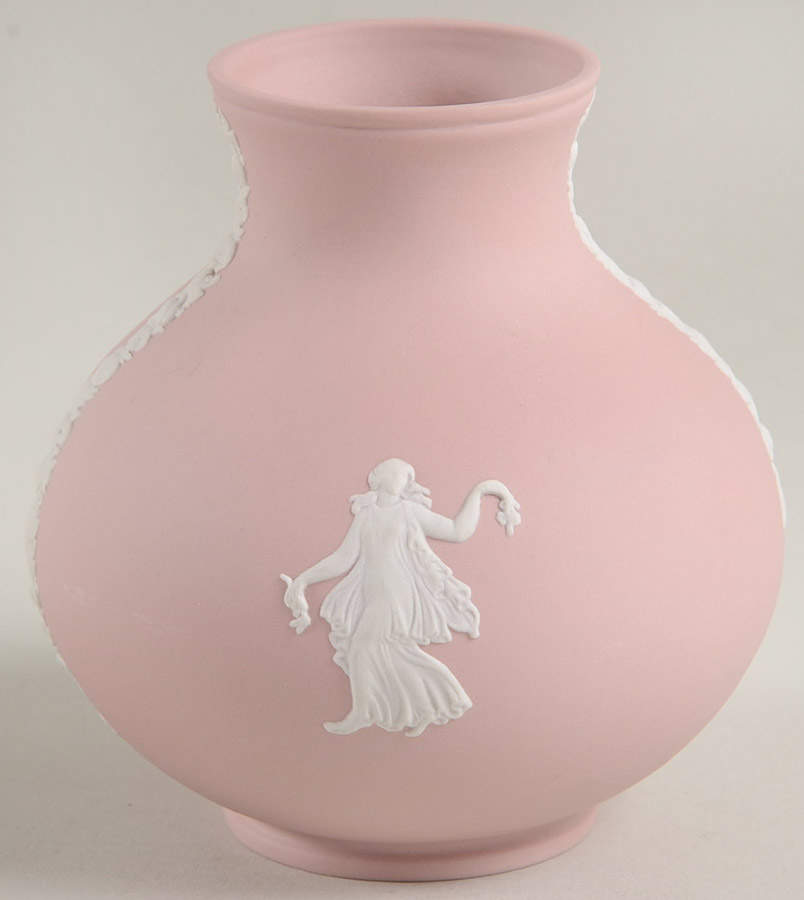 Cream Color on Pink Jasperware 4'' Bulbous Vase by Wedgwood-1