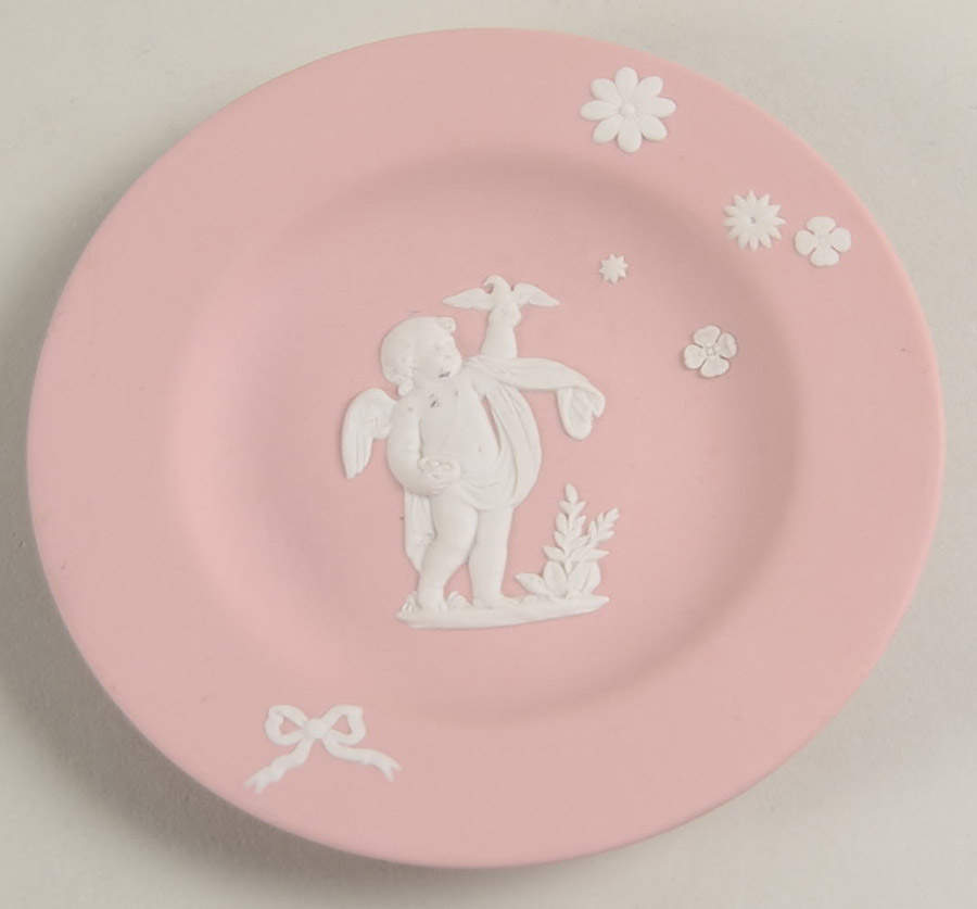 Cream Color on Pink Jasperware 4" Round Tray by Wedgwood-1