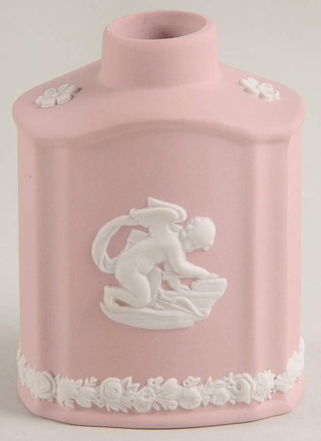 Cream Color on Pink Jasperware Small Tea Caddy No Lid by Wedgwood-1