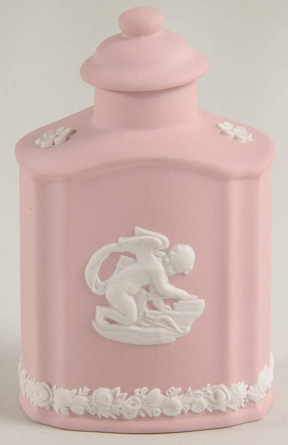 Cream Color on Pink Jasperware Small Tea Caddy & Lid by Wedgwood-1
