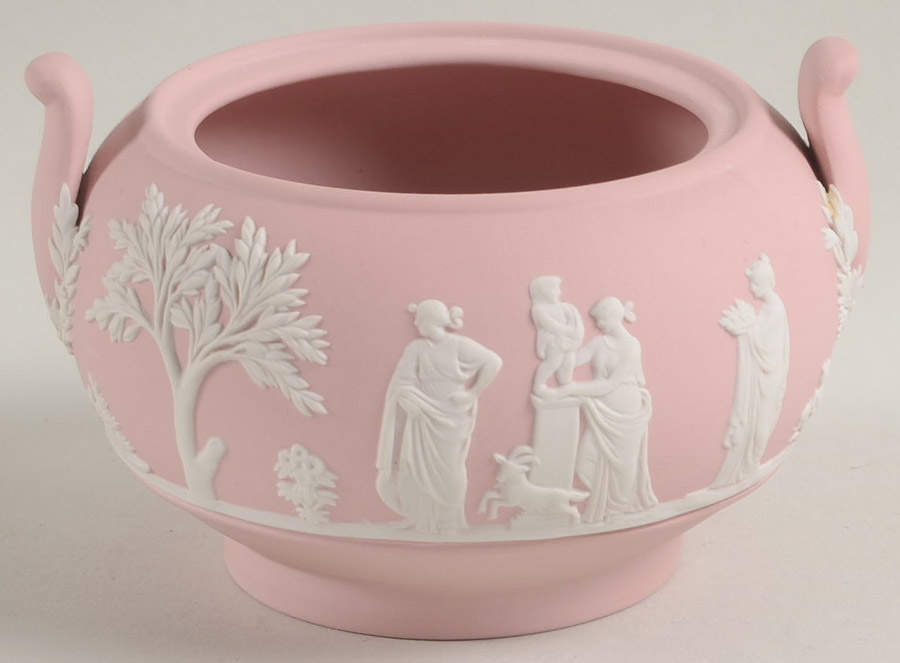 Cream Color on Pink Jasperware Sugar Bowl No Lid by Wedgwood-1