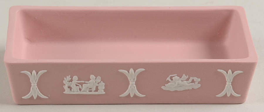 Cream Color on Pink Jasperware 3" Rectangular Box No Lid by Wedgwood-1