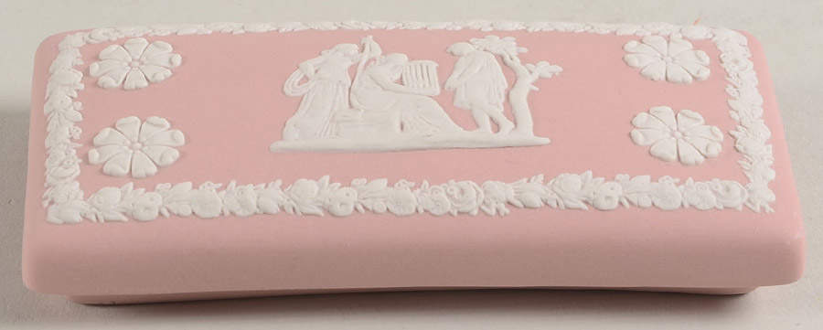 Cream Color on Pink Jasperware Lid for 3" Rectangular Box by Wedgwood-1