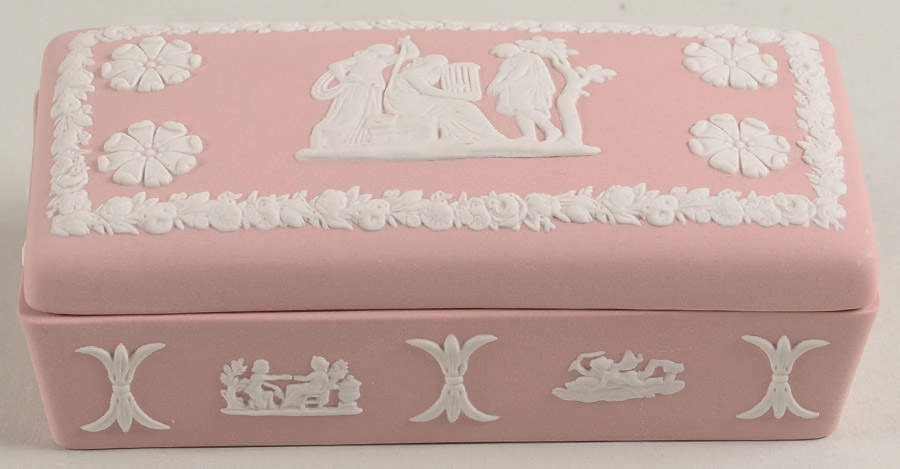 Cream Color on Pink Jasperware 3" Rectangular Box & Lid by Wedgwood-1