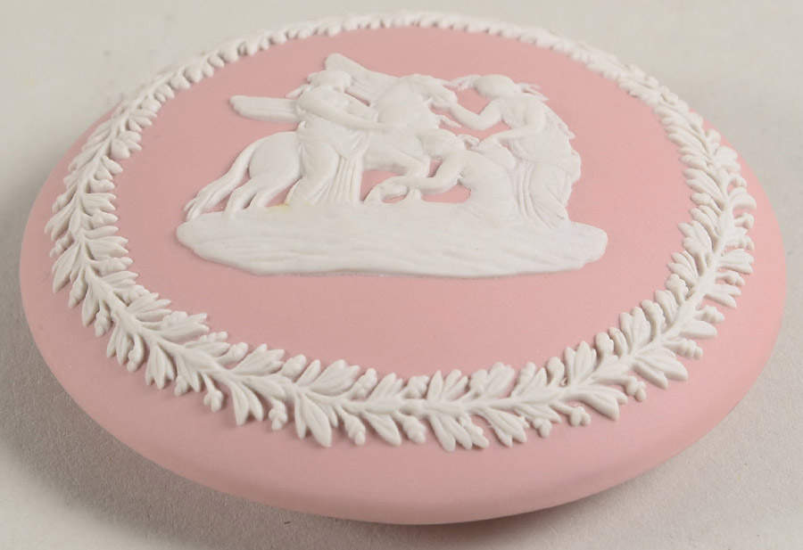 Cream Color on Pink Jasperware Lid for 2" Round Fluted Box by Wedgwood-1
