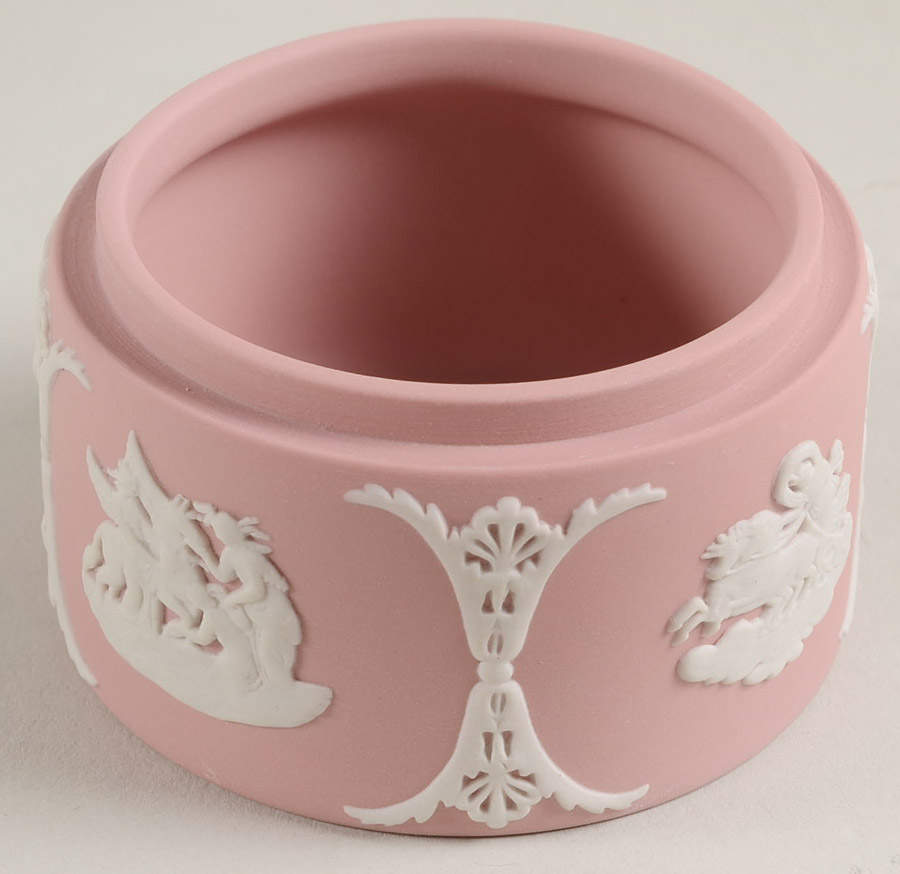 Cream Color on Pink Jasperware 2" Round Box No Lid by Wedgwood-1