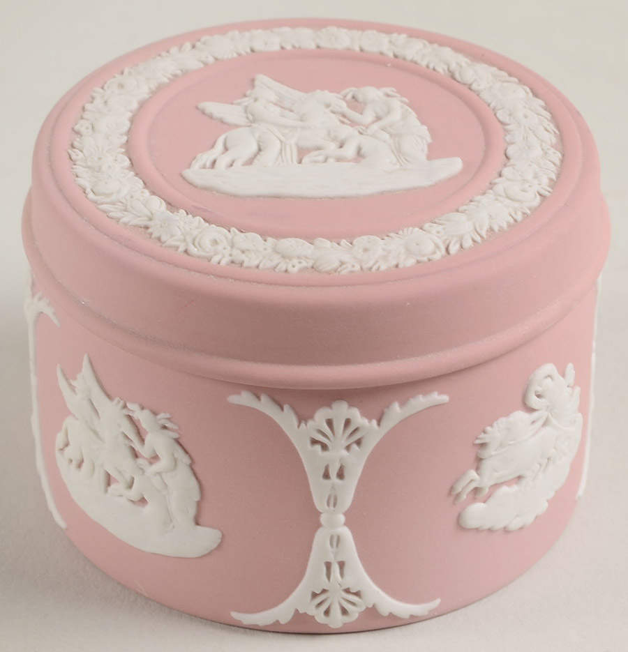 Cream Color on Pink Jasperware 2" Round Box & Lid by Wedgwood-1