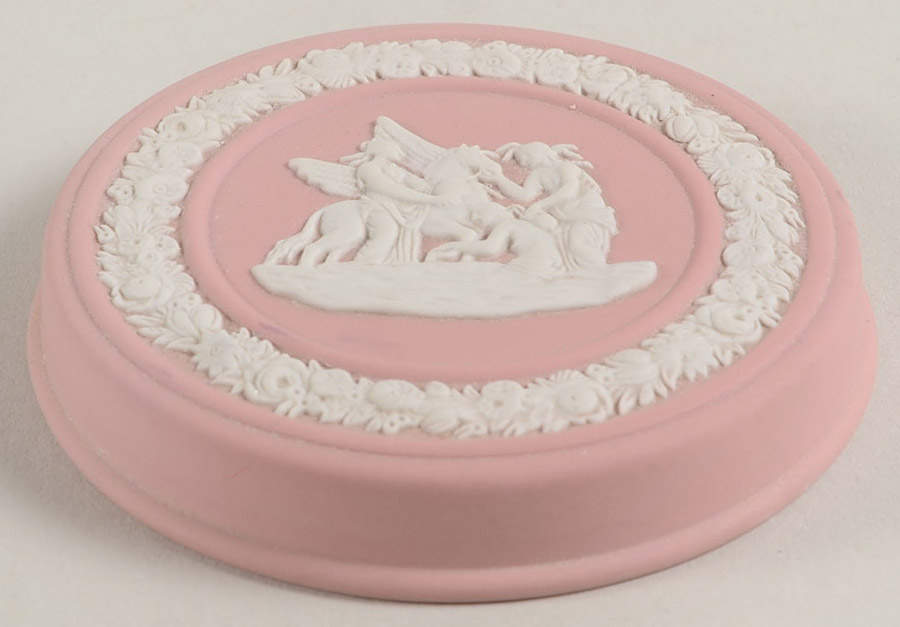 Cream Color on Pink Jasperware Lid for 2" Round Box by Wedgwood-1