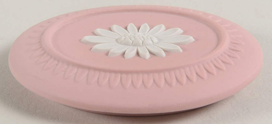 Cream Color on Pink Jasperware 3" Oval Box-Lid Only by Wedgwood-1