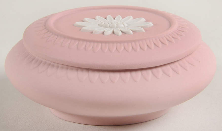Cream Color on Pink Jasperware 3" Oval Box with Lid by Wedgwood-1