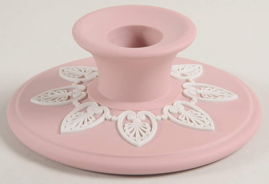 Cream Color on Pink Jasperware Single Banquet Candlestick by Wedgwood-1