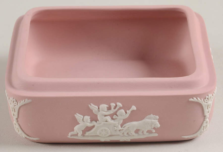 Cream Color on Pink Jasperware Square Box No Lid by Wedgwood-1